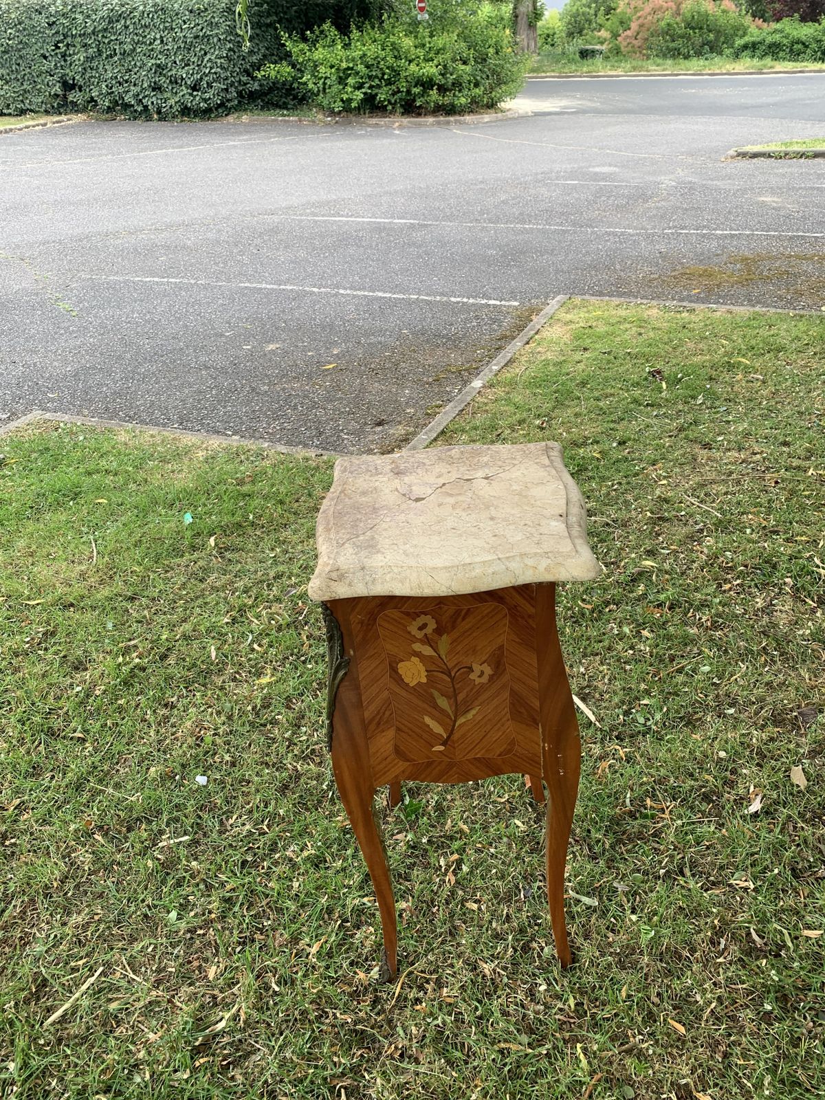 A Vintage French Marquetry Bedside Table photo 375.0