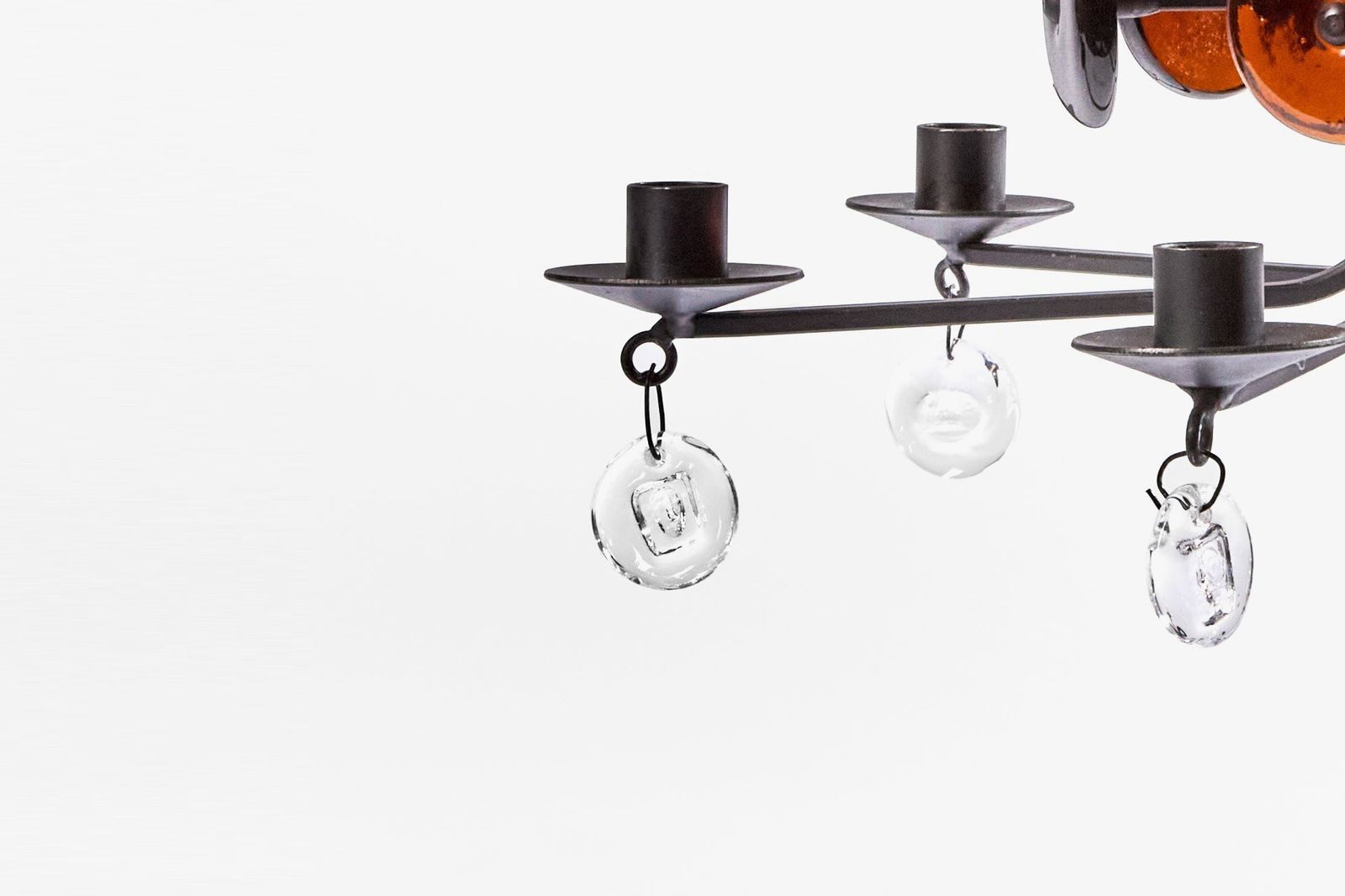 20th Century Six Arms Chandelier By Erik Höglund In Black Lacquered Iron And Glass, 1965 photo vinterior