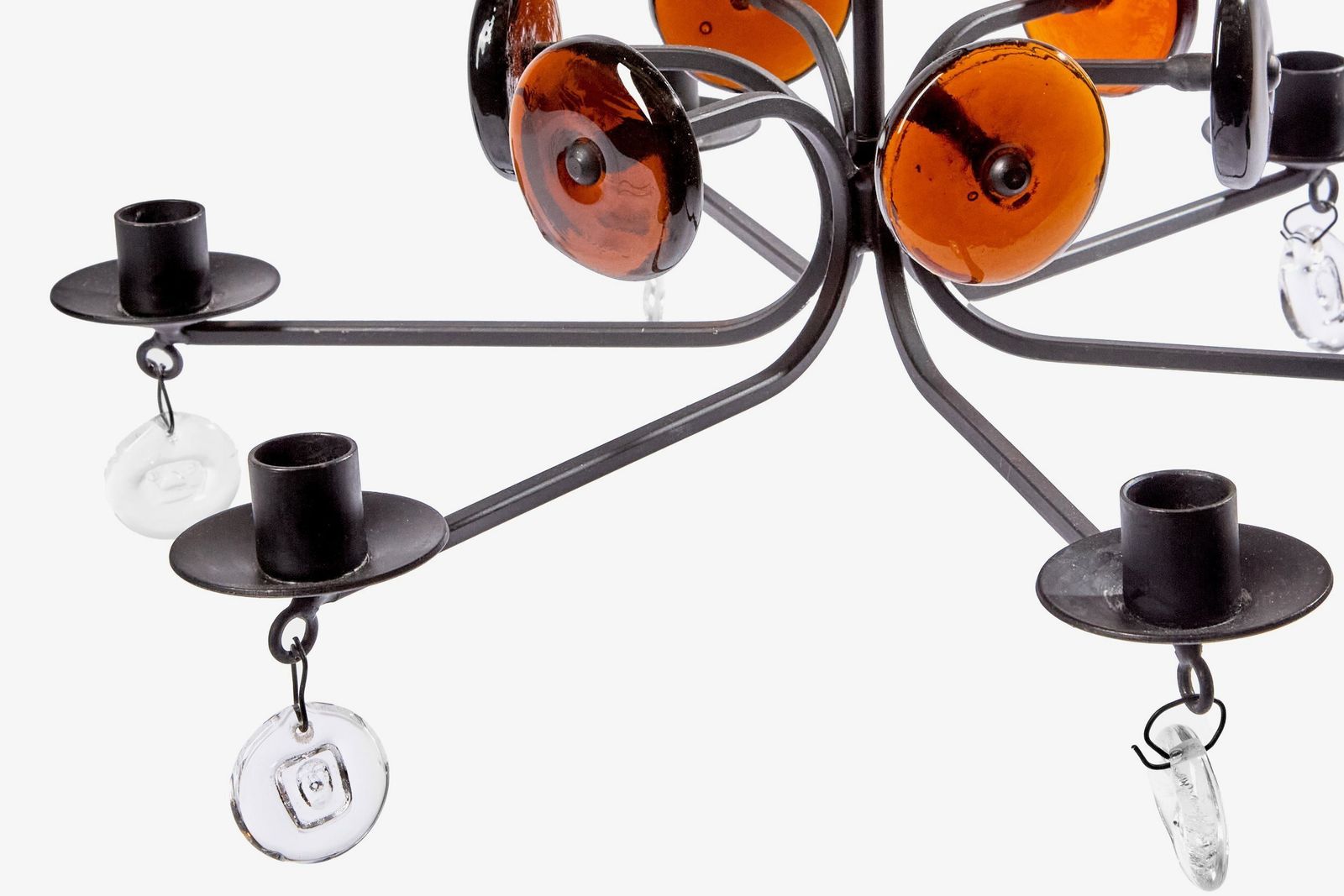 photo for sale 20th Century Six Arms Chandelier By Erik Höglund In Black Lacquered Iron And Glass, 1965
