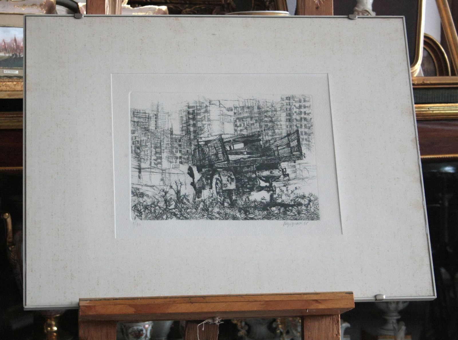 Renzo Vespignani, Italian (1924   2001)   Truck In The Suburbs, Year: 1956, Etching, Signed And Numbered In Pencil photo furniture