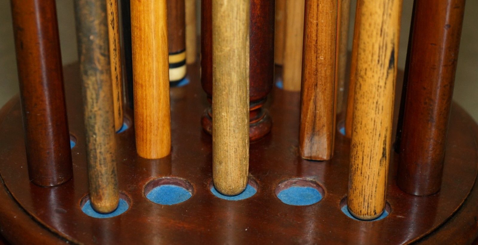 photo for sale Antique 1880 Mahogany Revolving Snooker Cue Stand 18 Cues Sir William Bentley