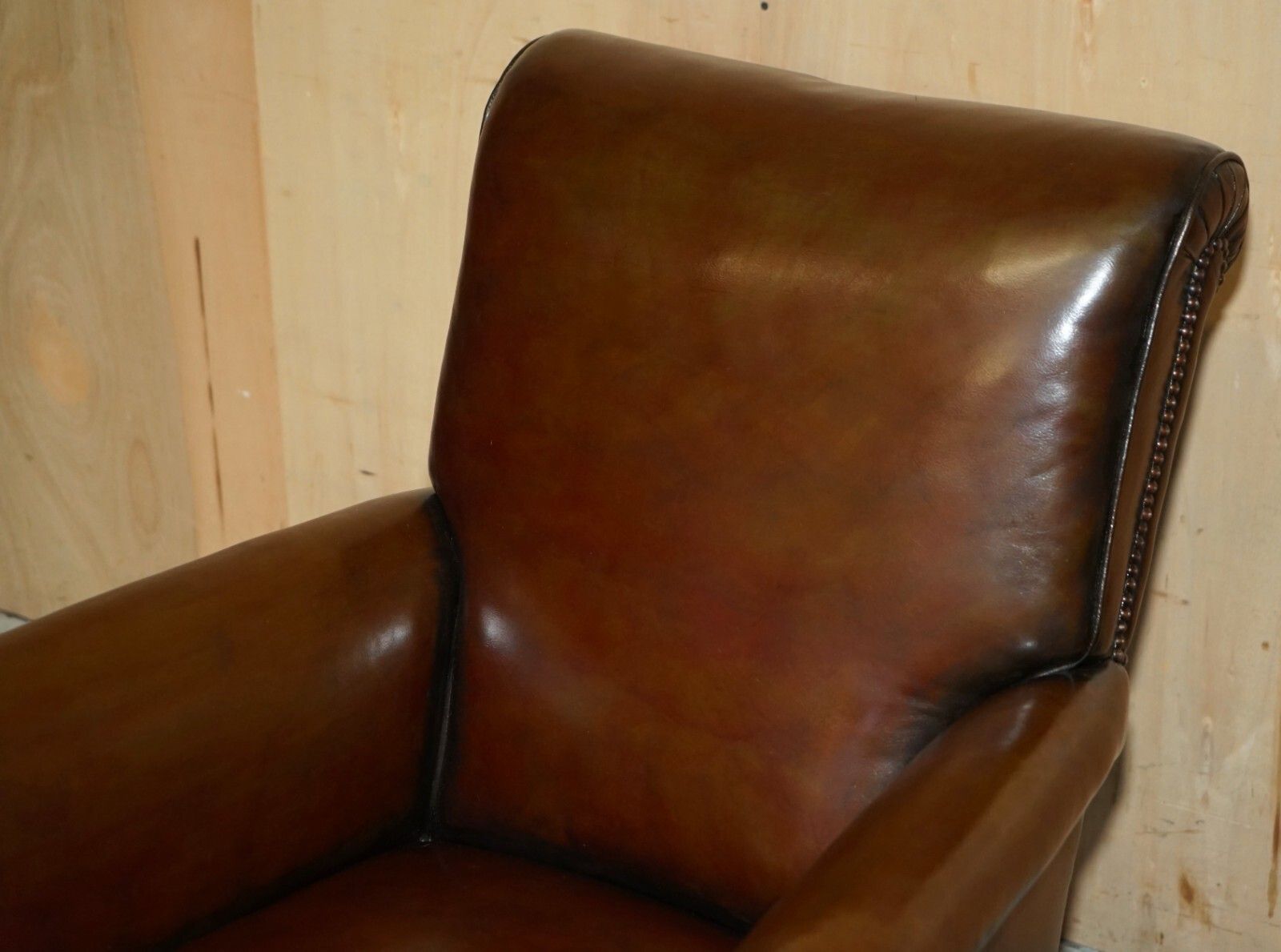 Fully Restored Antique Circa 1920'S Art Deco Deep Brown Leather Club Armchair photo for sale