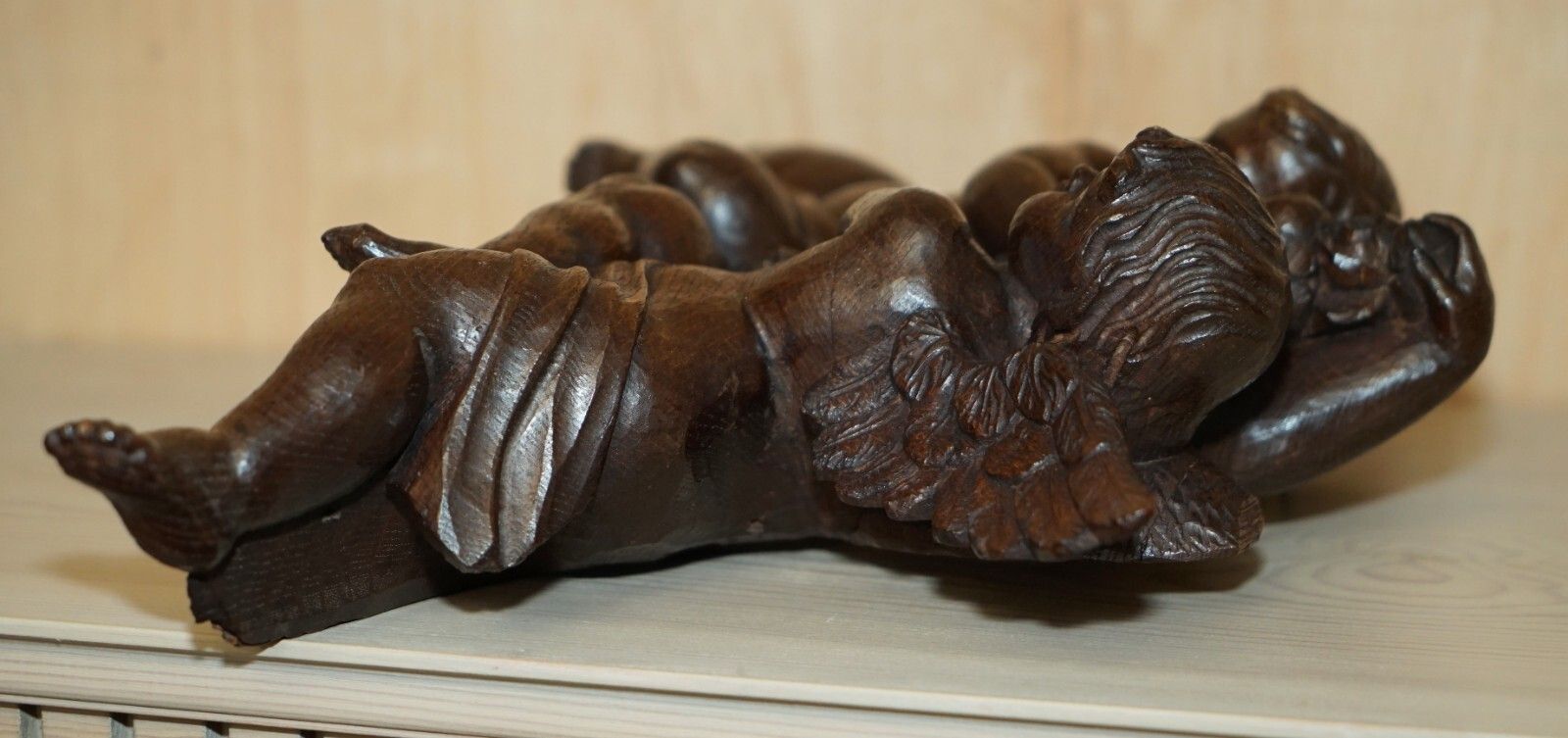 photo buy Important 17th Century Circa 1680 Oak Carved Surmount Of Cherub Angels &Amp; Flowers