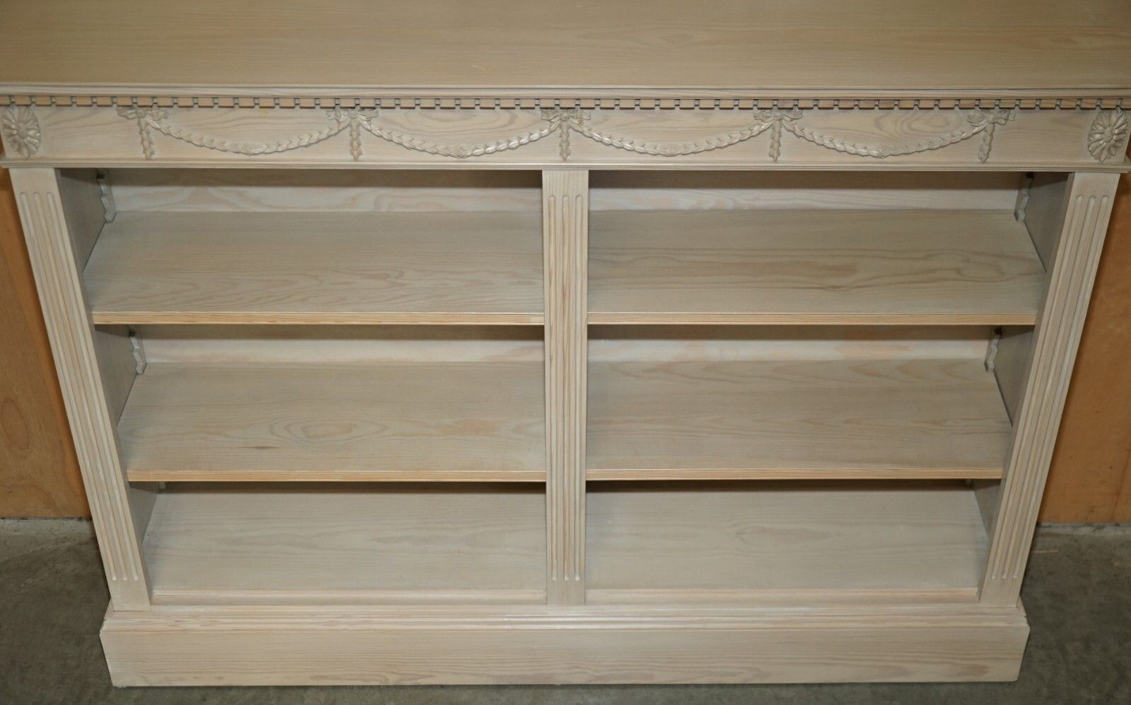 Pair Of Vintage French Limed Oak Open Library Bookcases Height Adjustable Shelfs photo vintage