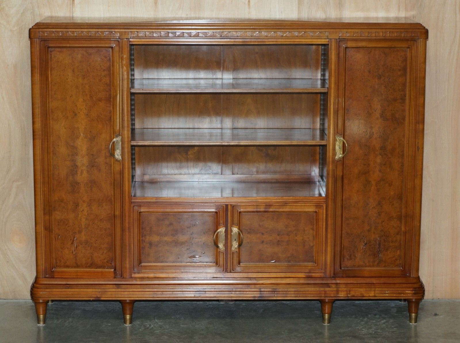 French Leon Jallot Art Nouveau Burr Walnut Bookcase Cabinet Cupboards Part Suite photo furniture