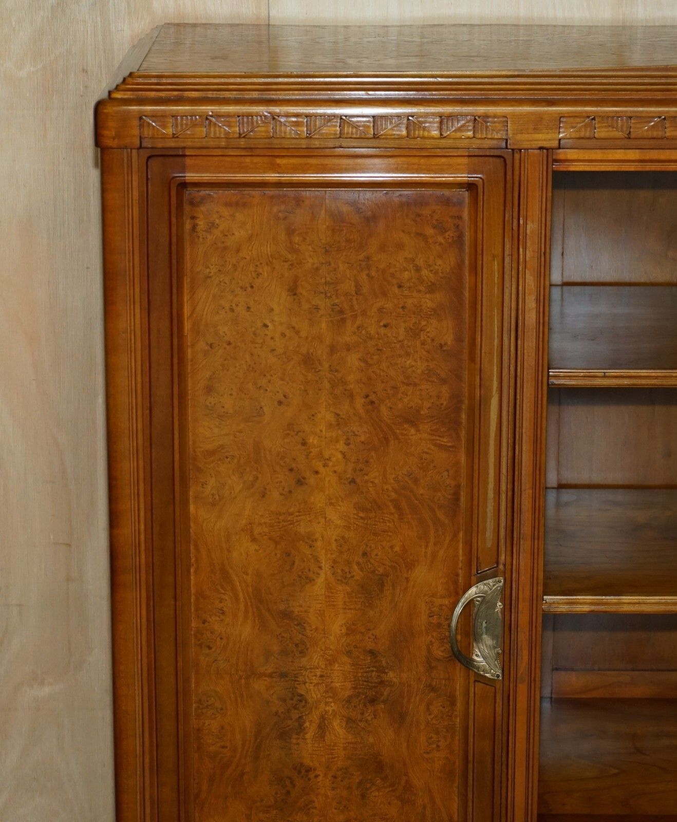 French Leon Jallot Art Nouveau Burr Walnut Bookcase Cabinet Cupboards Part Suite photo Furniture