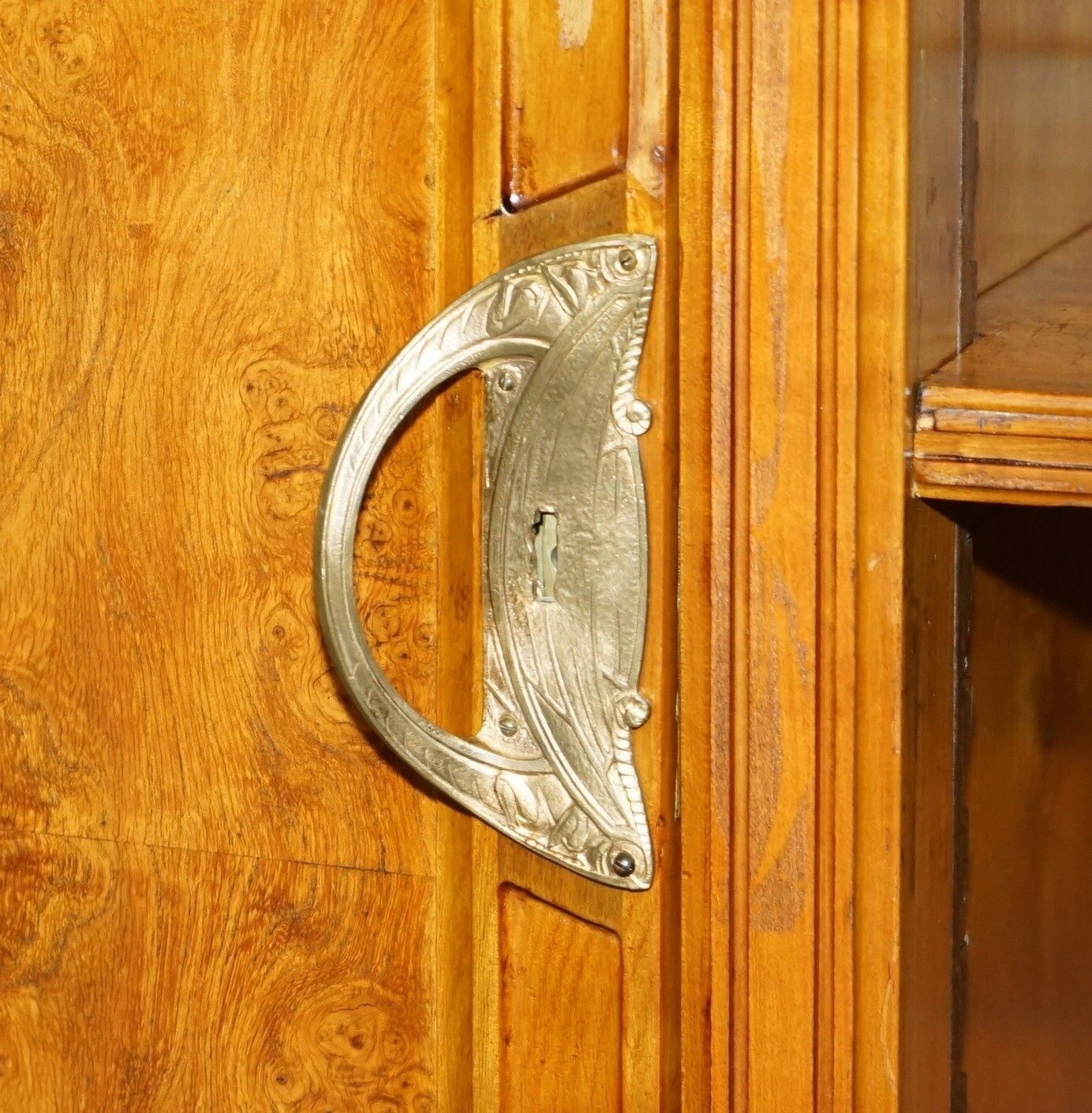 French Leon Jallot Art Nouveau Burr Walnut Bookcase Cabinet Cupboards Part Suite photo buy