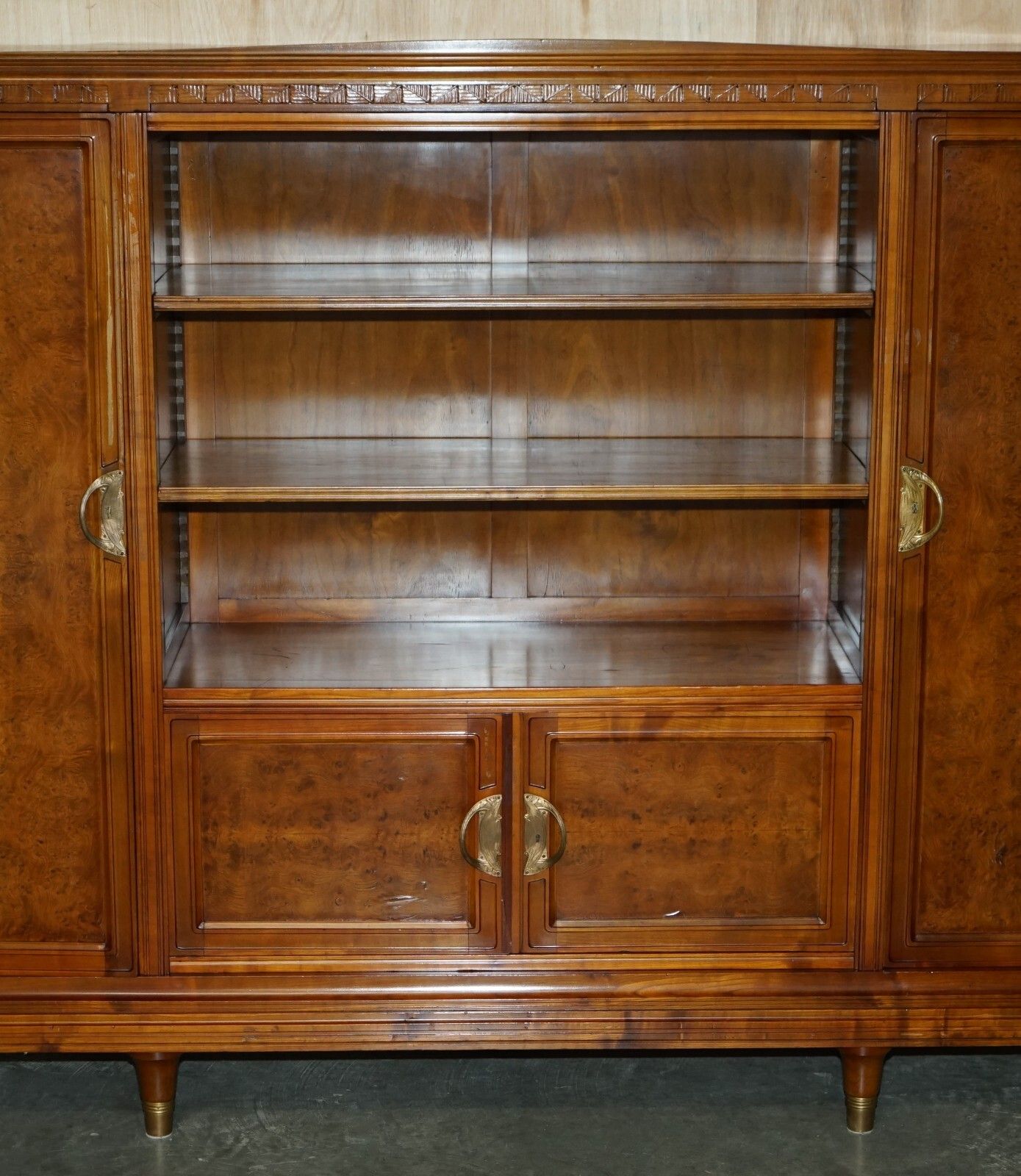French Leon Jallot Art Nouveau Burr Walnut Bookcase Cabinet Cupboards Part Suite photo vintage