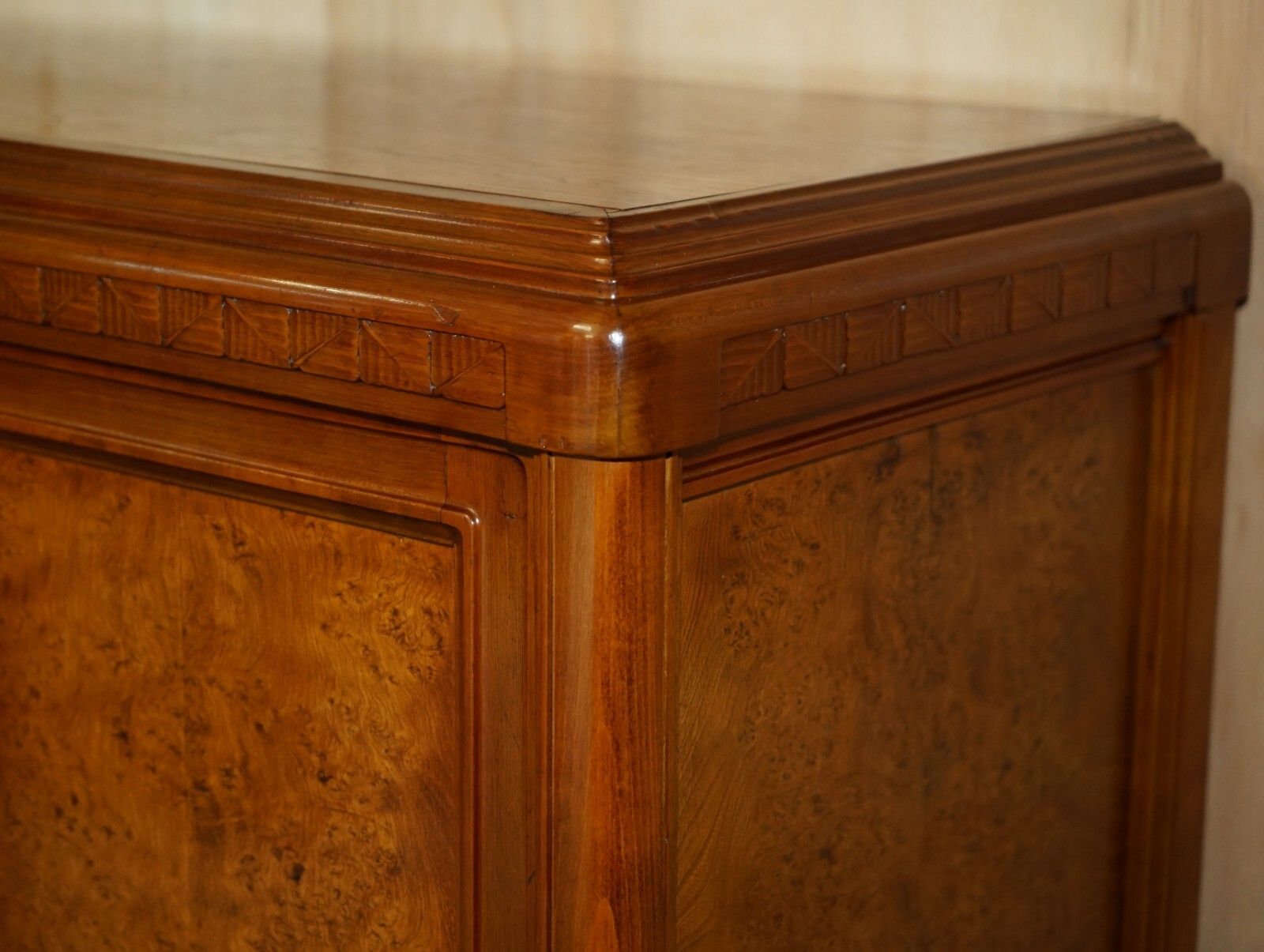 photo vintage French Leon Jallot Art Nouveau Burr Walnut Bookcase Cabinet Cupboards Part Suite