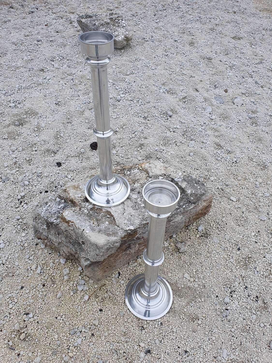 A Large Pair Of Contemporary Cast Aluminium Altar Candlesticks photo furniture