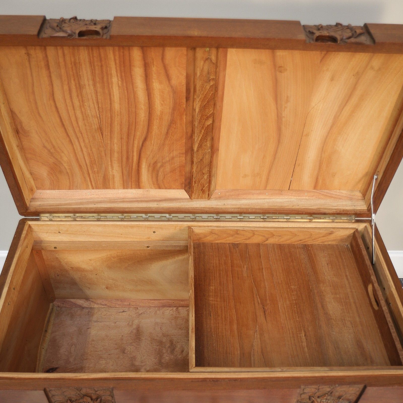 595.0 Camphor Wood Chest Oriental Carved Linen Trunk photo