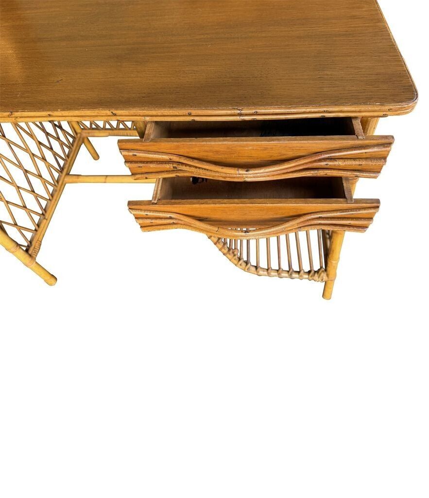 A Lovely 1970s Italian Woven Bamboo, Two Drawer Desk By Bonacina photo Furniture