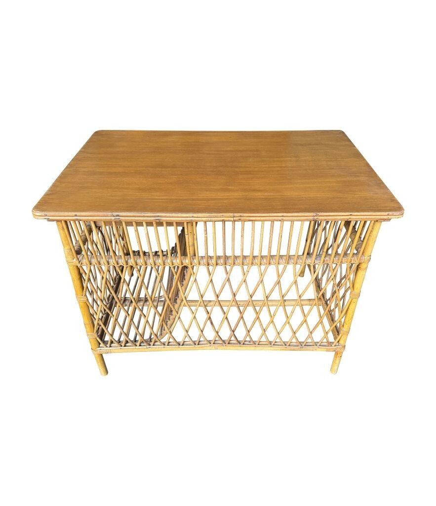 A Lovely 1970s Italian Woven Bamboo, Two Drawer Desk By Bonacina photo vintage