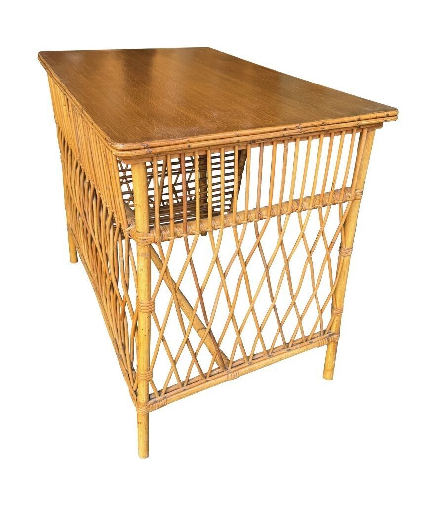 photo vinterior A Lovely 1970s Italian Woven Bamboo, Two Drawer Desk By Bonacina