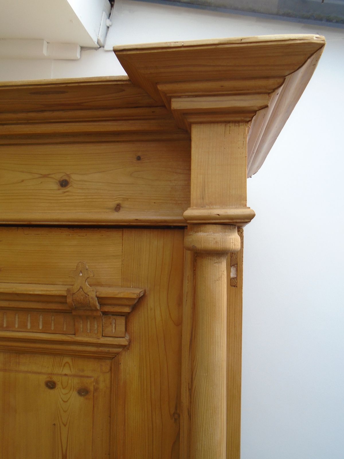 A Fantastic Large Columned Pine Waxed Victorian Knockdown Wardrobe photo for sale