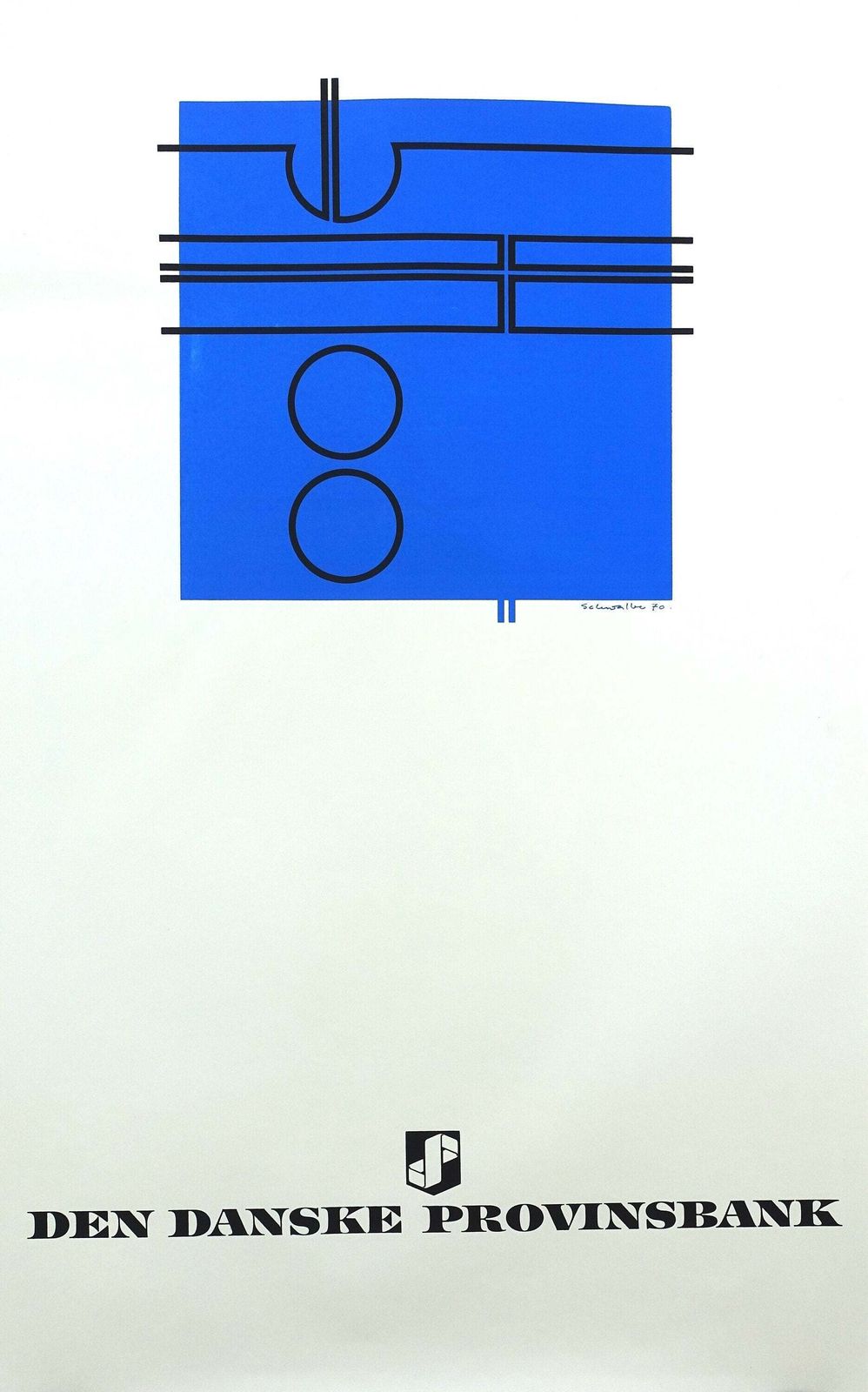 1970 Danish Modern Art (Blue) By Ole Schwalbe   Original Vintage Poster