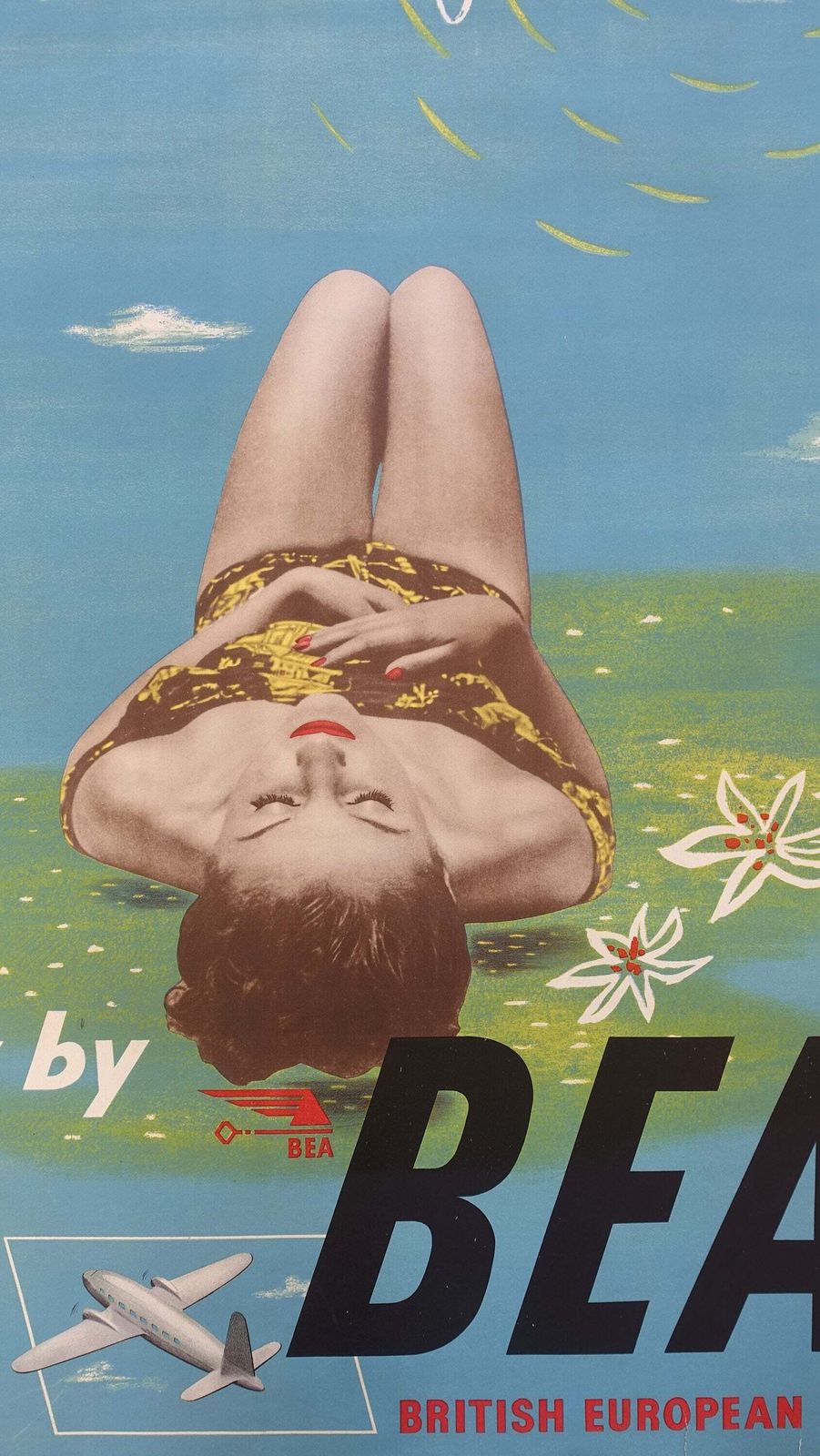 1940s Fly By British European Airways Holiday   Original Vintage Poster photo vintage
