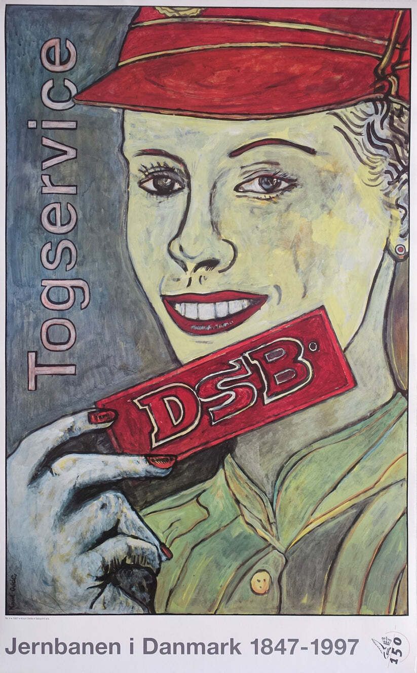 1997 Danish Railways 150th Anniversary By Knud Odde No 4   Original Vintage Poster
