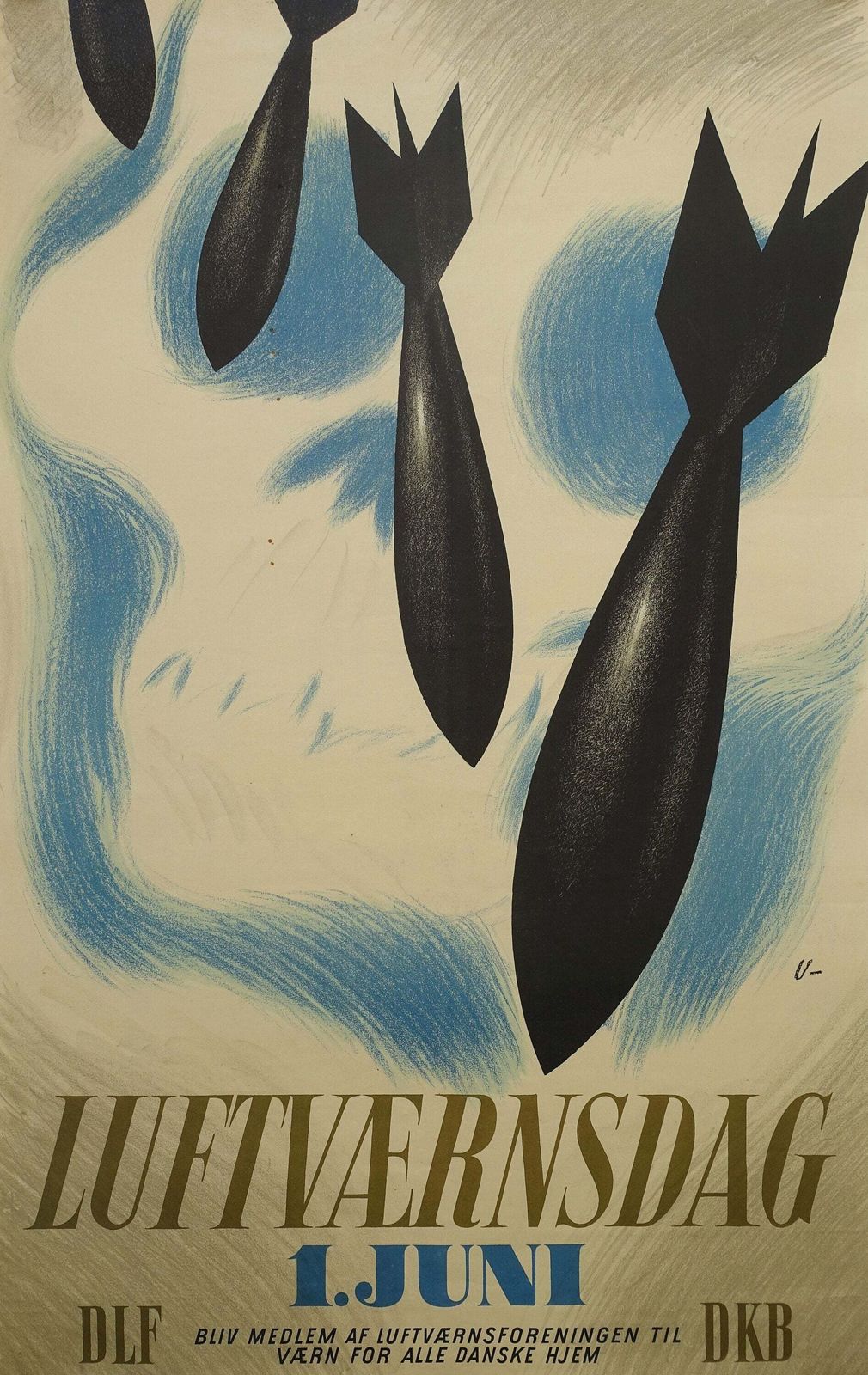 1942 Bombs Luftværnsdag By Arne Ungermann   Original Vintage Poster