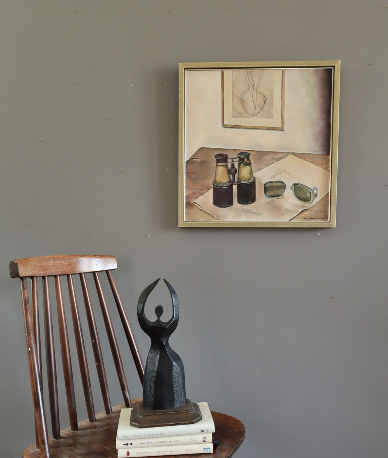 photo furniture Stilleven met verrekijker, olieverfschilderij