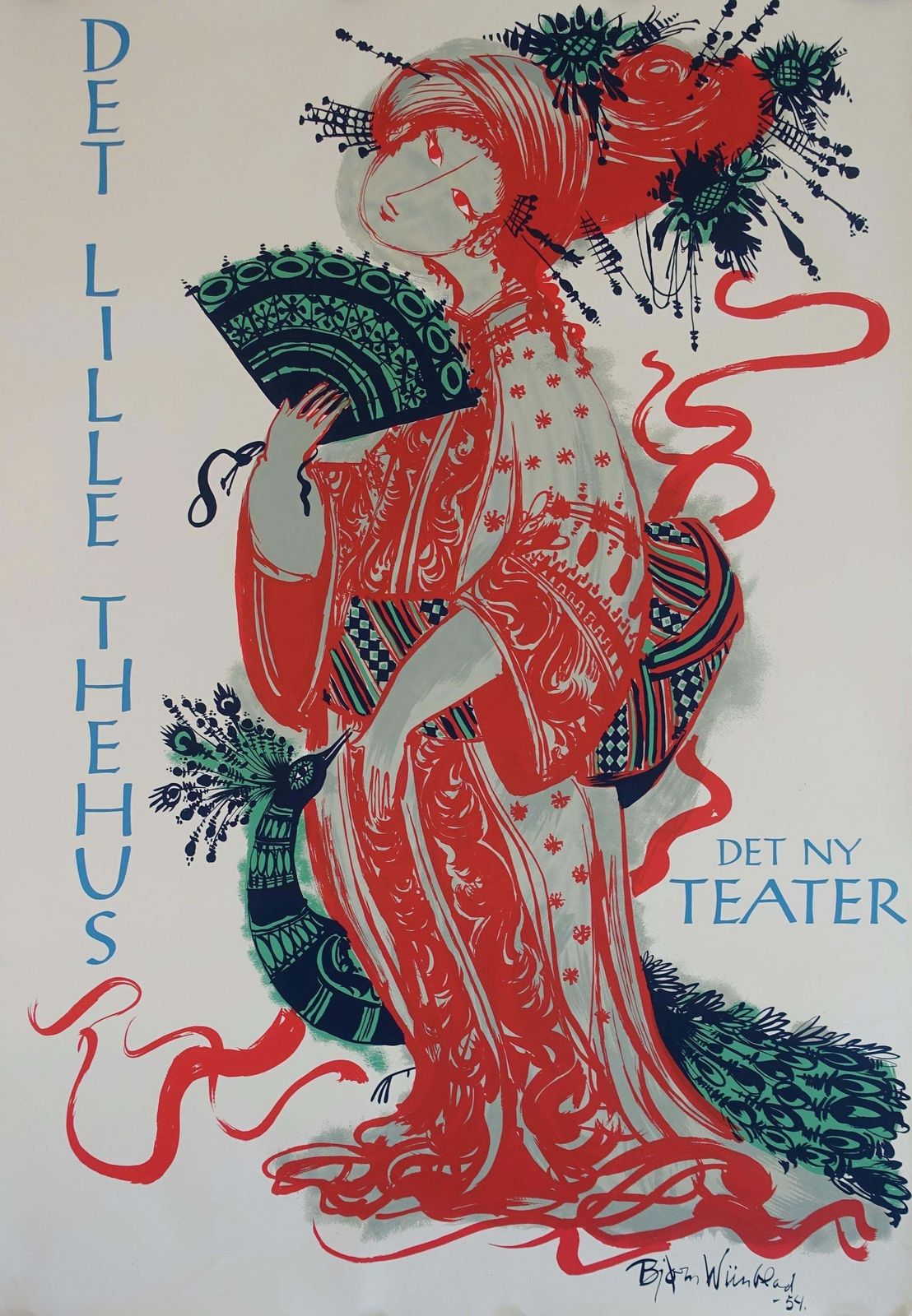 1954 Bjørn Wiinblad – The Teahouse Of The August Moon At The New Theater (Rood) – Vintage Poster