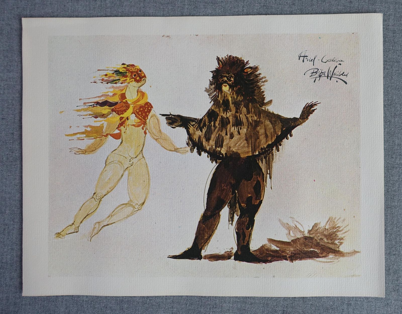 1965 Ariel And Caliban By Wiinblad   Original Vintage Mini Poster photo furniture
