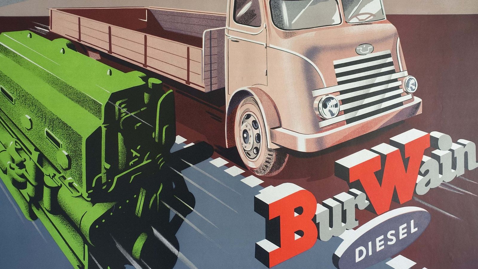 Advertentieposter Burwain Motor, Jaren 1940 (Denemarken) — Vintage Poster photo vinterior