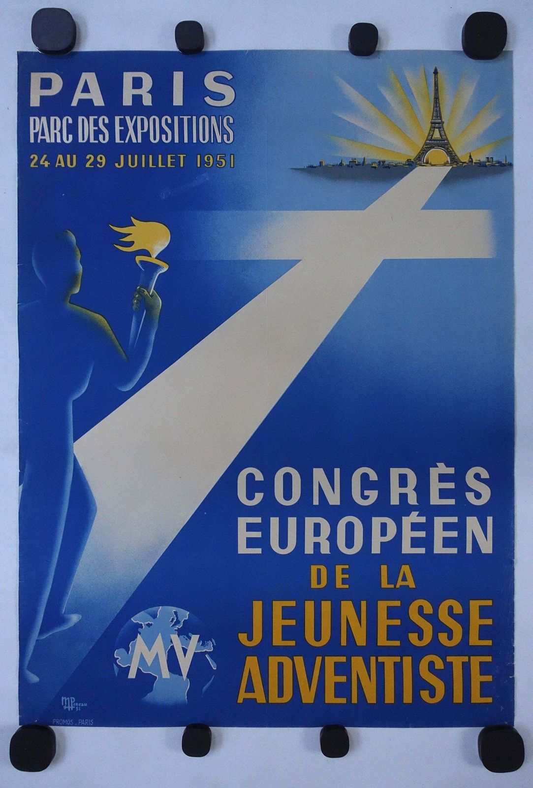 1951 Paris European Youth Congress   Original Vintage Poster photo furniture