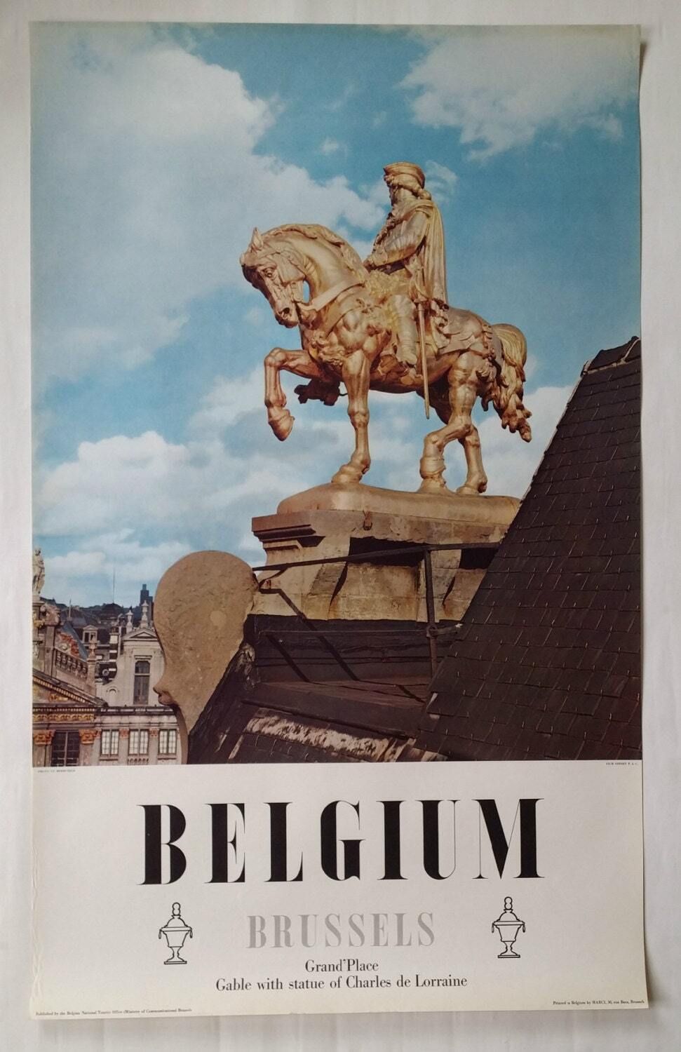 1950s Brussels, Belgium Travel Poster   Original Vintage Poster photo furniture