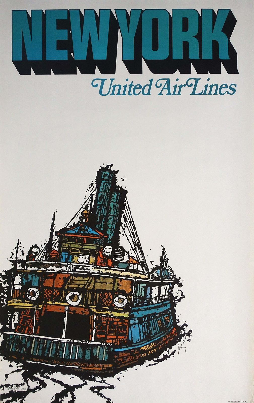 1967 New York United Airlines By James Jebavy   Original Vintage Poster