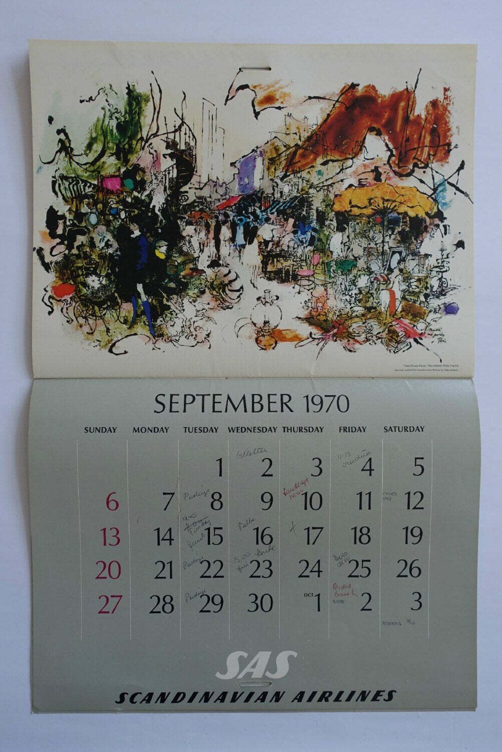 1970 Sas Airlines Calendar By Otto Nielsen   Original Vintage Calendar photo Art