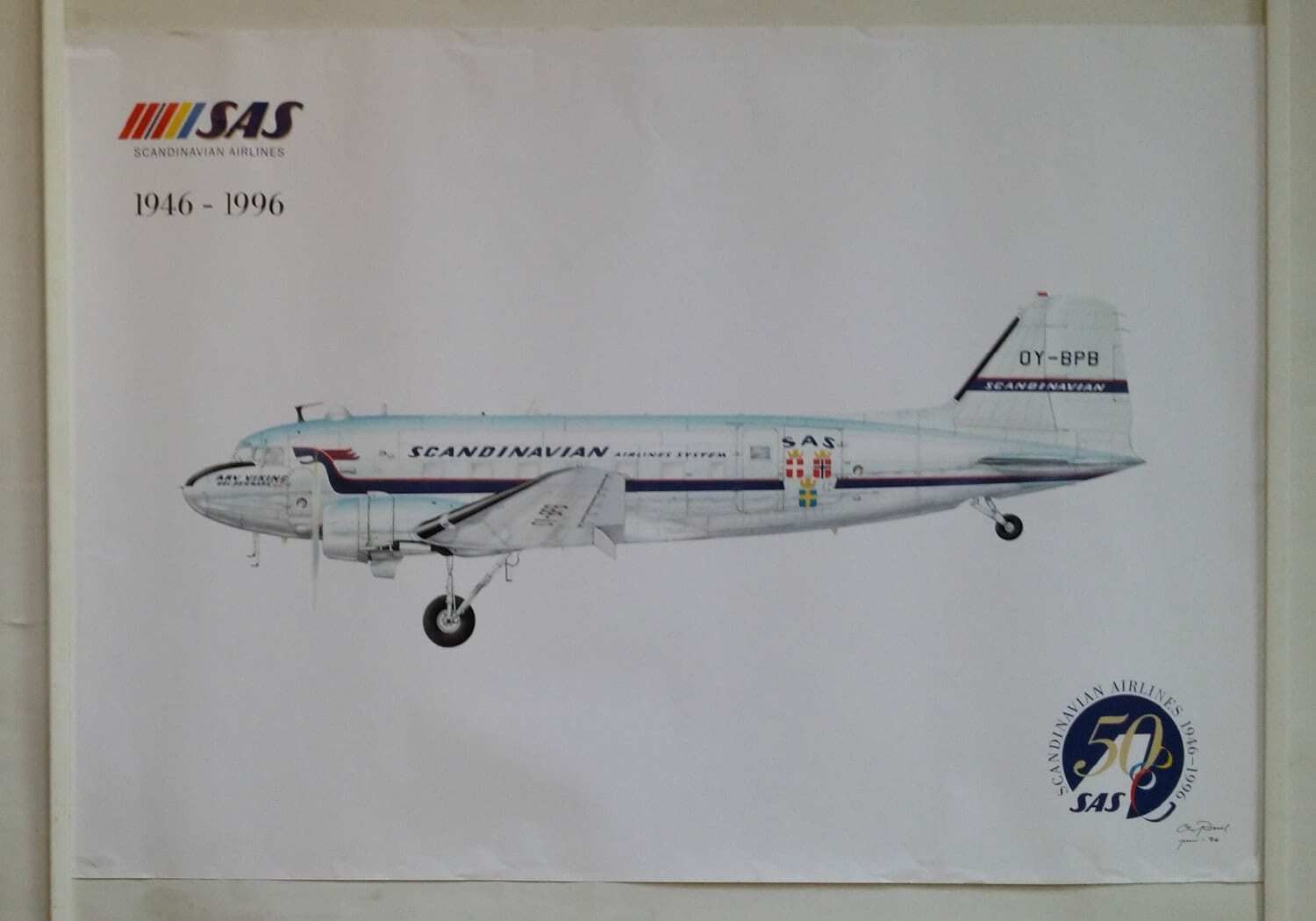 1990s Scandinaivan Airlines 50th Anniversary   Original Vintage Poster photo furniture