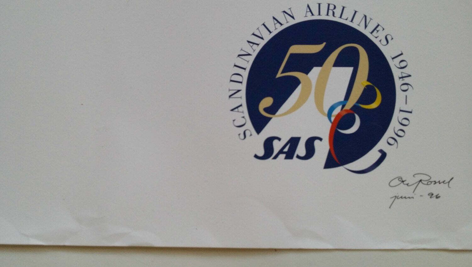 1990s Scandinaivan Airlines 50th Anniversary   Original Vintage Poster photo for sale