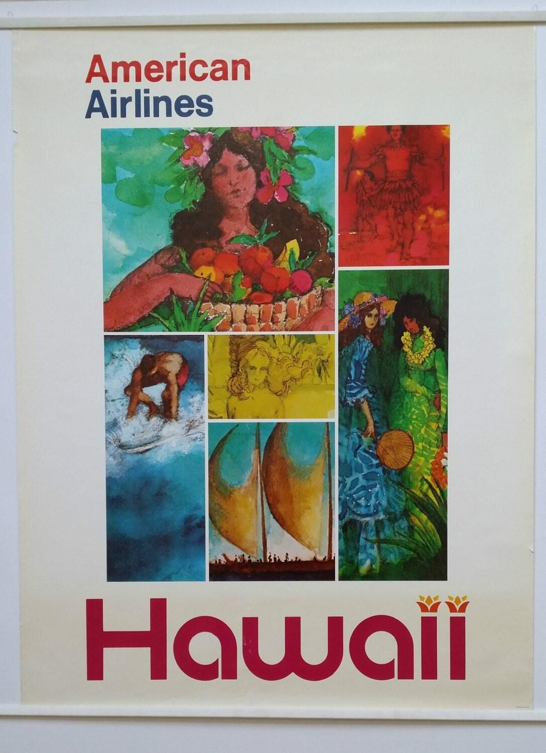 1980s Hawaii Travel Poster   Original Vintage Poster photo furniture