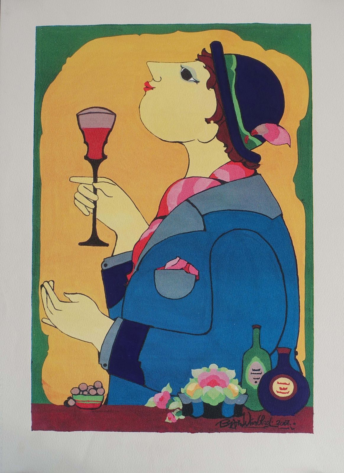 2007 Wiinblad Wine Drinking Lady I   Original Vintage Poster