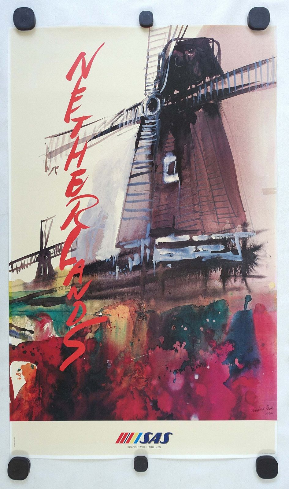 1992 Netherlands Travel Poster By Scandinavian Airlines   Original Vintage Poster photo furniture