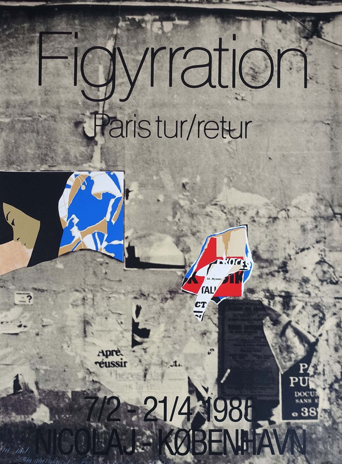 1985 Danish Art Exhibition Poster Figuration In Paris   Original Vintage Poster