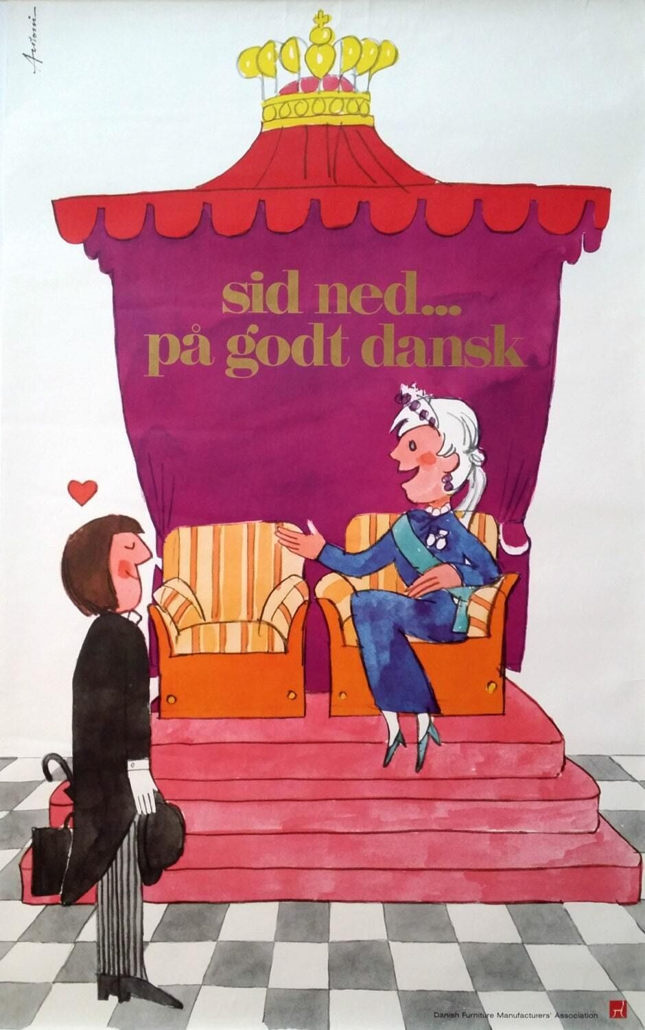 1970s Danish Furniture Quality Control By Antoni (Queen)   Original Vintage Poster