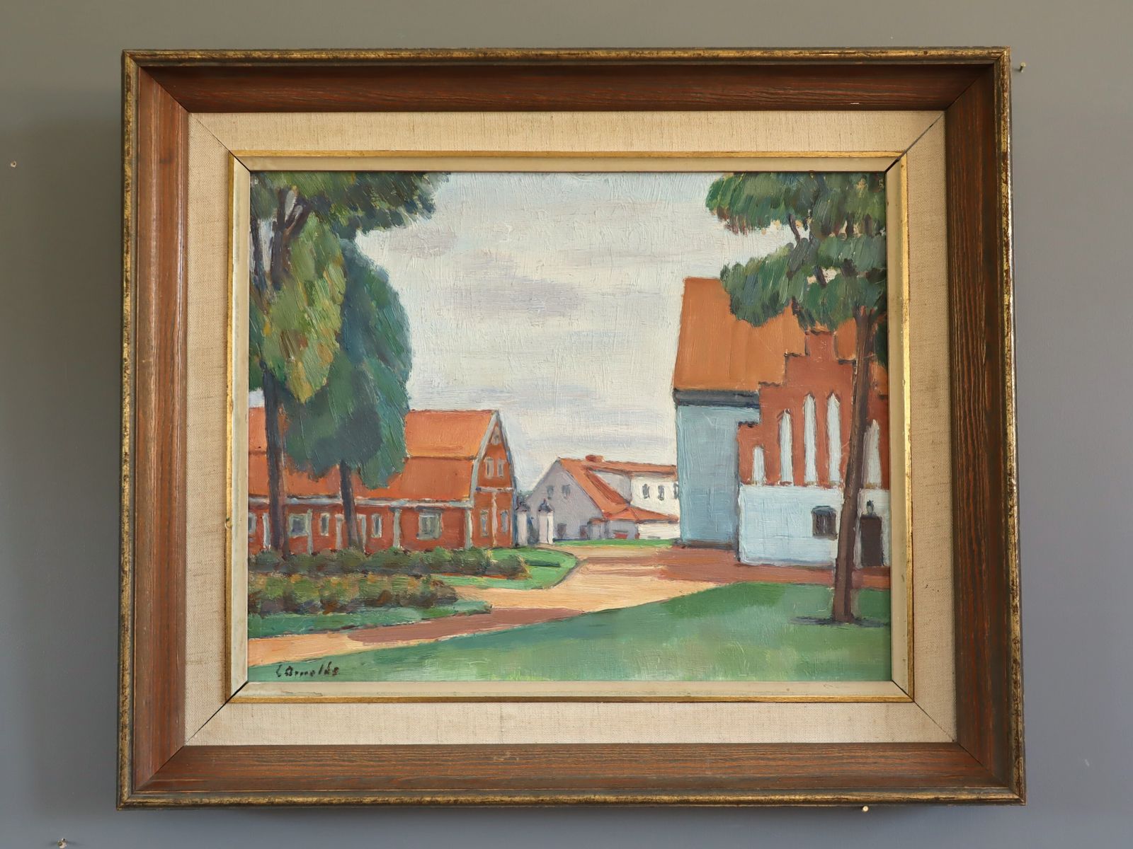 Red Roofs, Oil Painting, Mid 20th Century