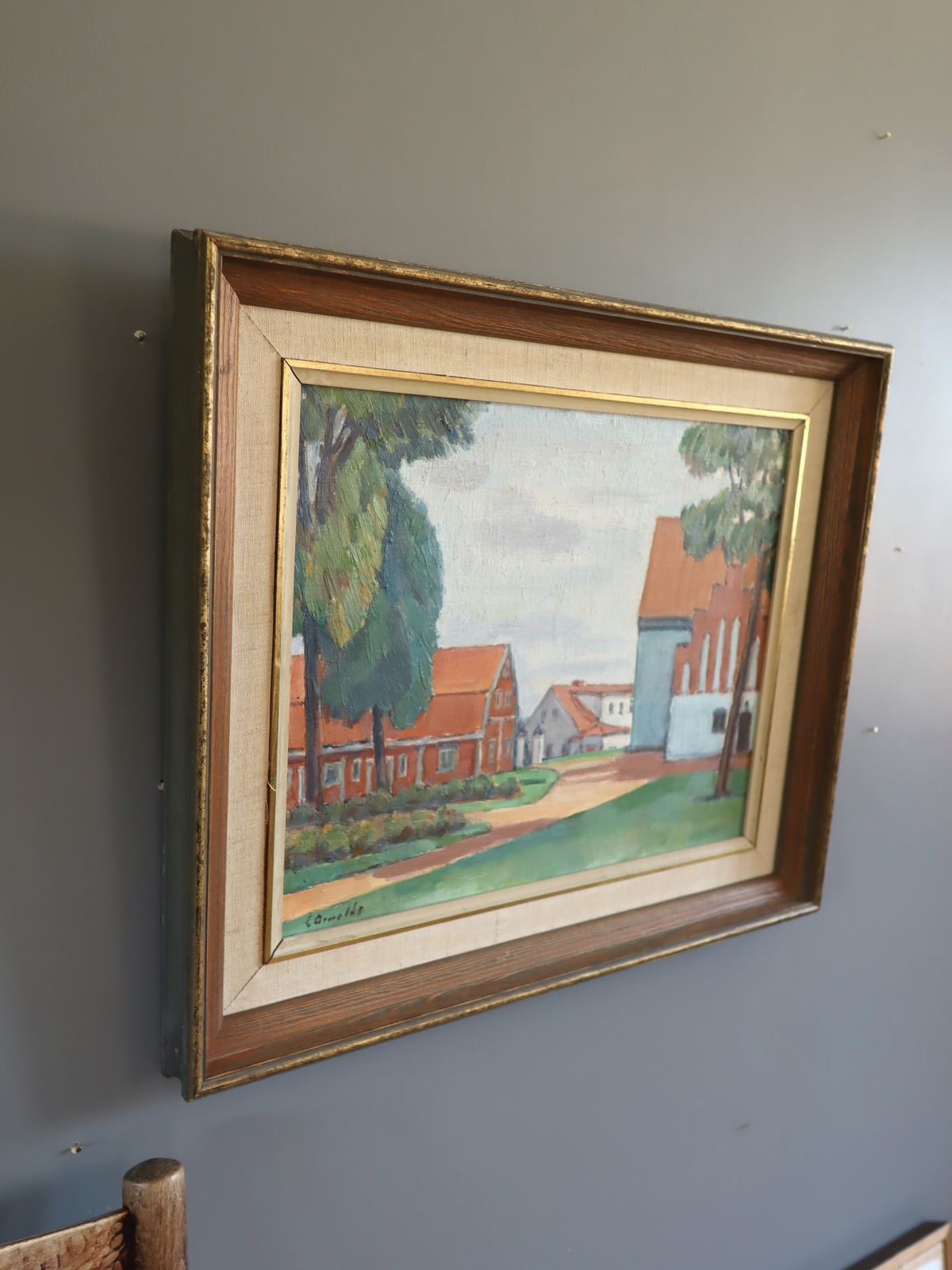 Red Roofs, Oil Painting, Mid 20th Century photo for sale