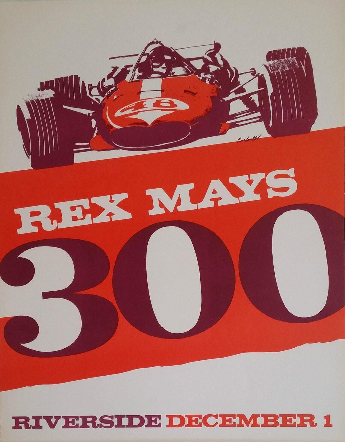 1960s Open Wheel Car Race "Rex Mays 300"   Original Vintage Poster