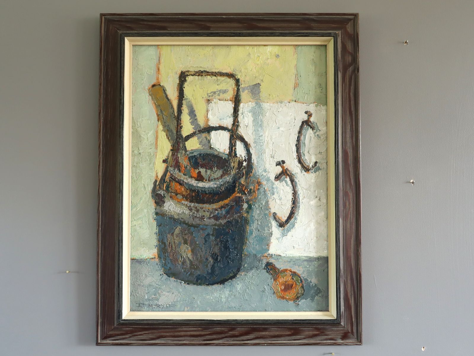 Buckets & Hooks, Oil Painting, Mid 20th Century
