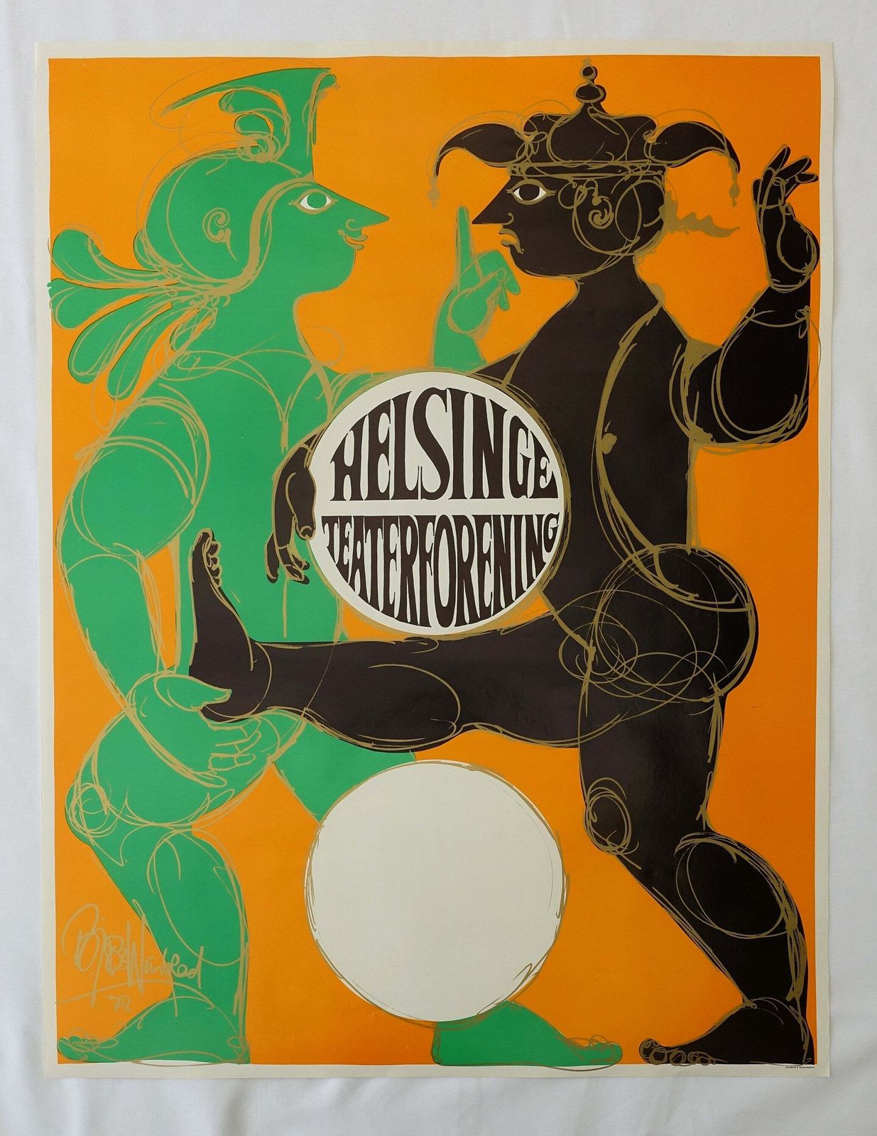 1972 Bjørn Wiinblad's The Elsinore Theatre Society   Original Vintage Poster photo furniture