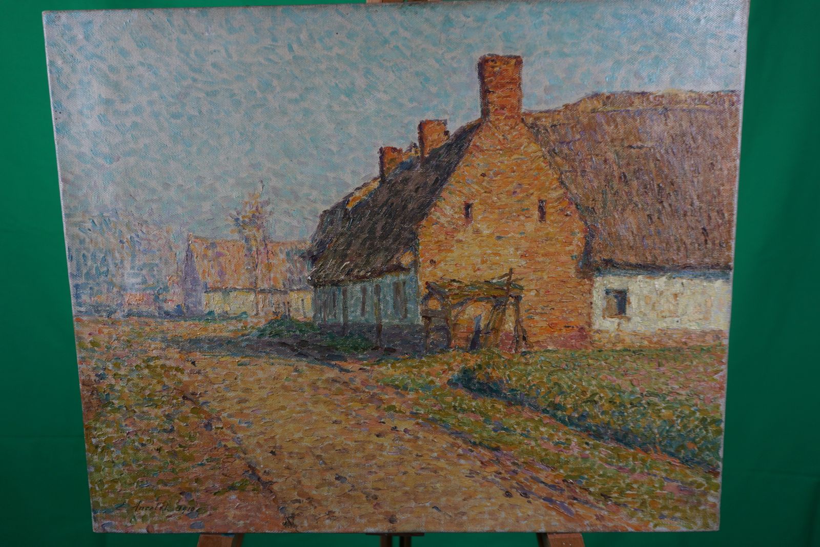 Early 20th Century French Impressionist Painting By Emile Ancelet – ‘Maison Au Soleil Près De Santes’ photo furniture