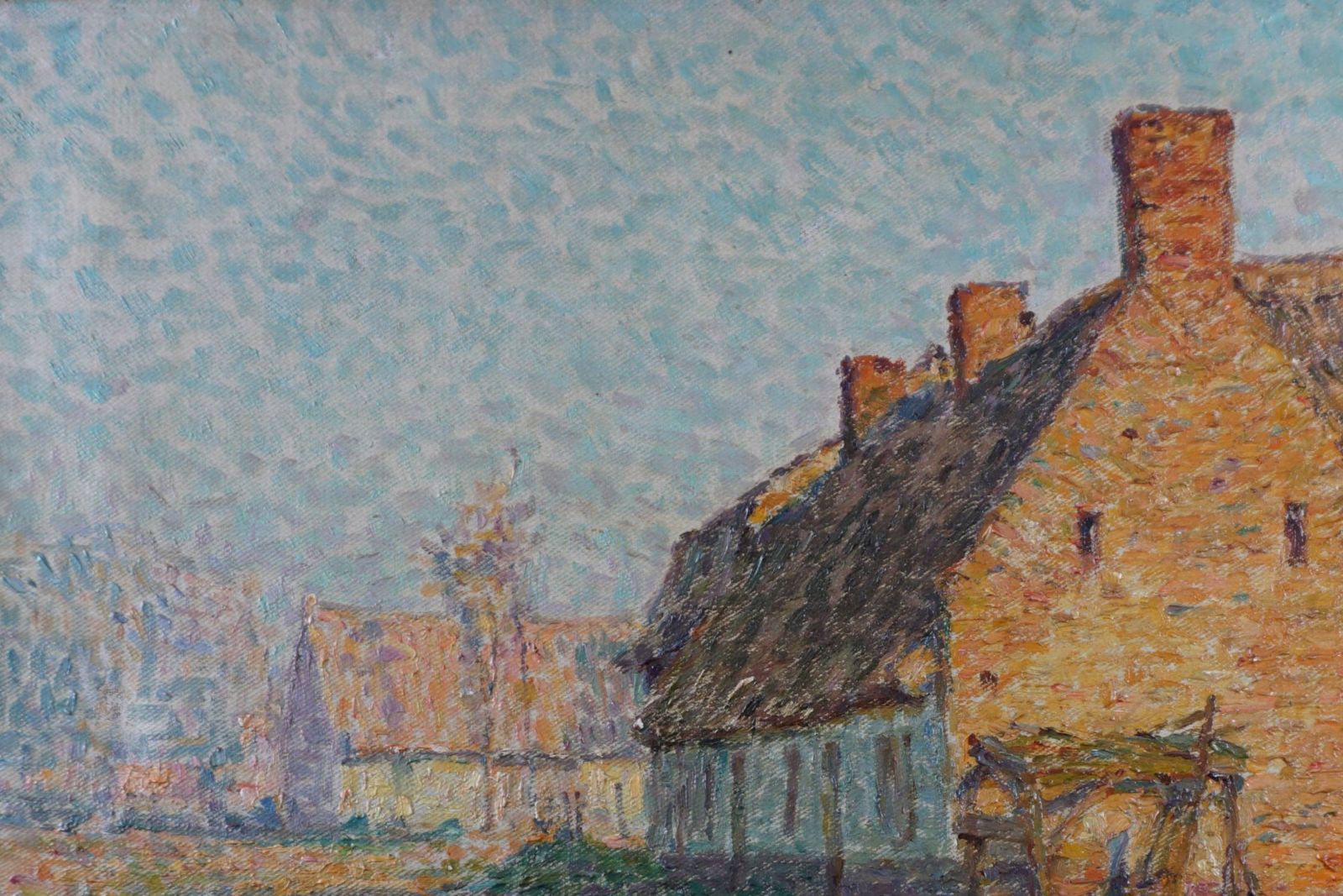Early 20th Century French Impressionist Painting By Emile Ancelet – ‘Maison Au Soleil Près De Santes’ photo vinterior