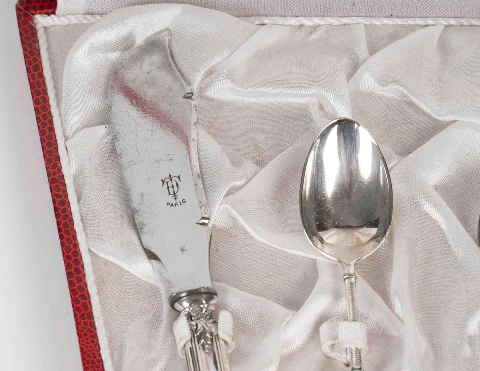 Silver Plated Cutlery Set For A Child, 19th Century, Napoleon III Period. photo for sale