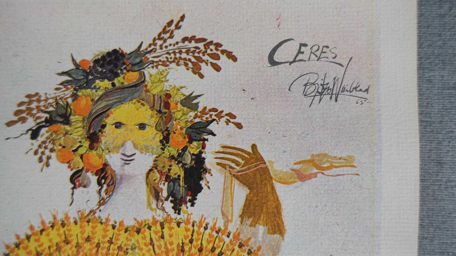 1960s Goddess Of Ceres (Demeter) By Bjørn Wiinblad   Original Vintage Mini Poster photo Art
