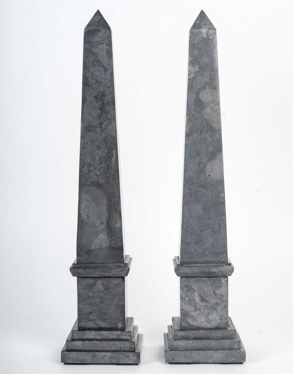 Pair Of Marble Obelisks, 20th Century, Napoleon III Style. photo 1391.0