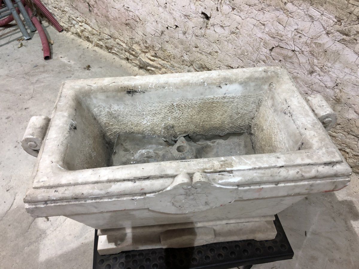 18th Century Planter. Century In Molded Marble, Carved photo vintage
