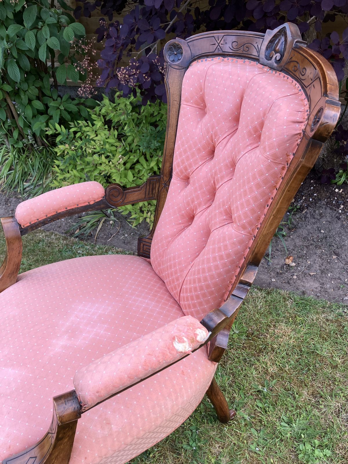 Victorian Walnut Button Back Open Armchair, Circa 1880 photo 550.0